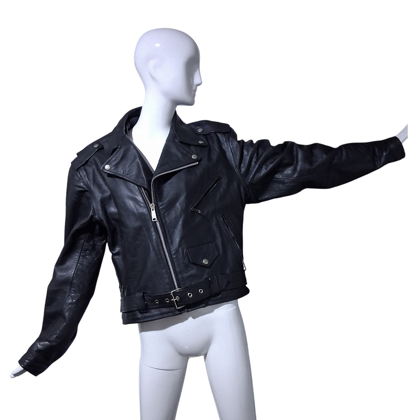 Vintage Black Leather Motorcycle Women's Size Large Jacket Biker Moto Zip Buckle